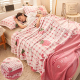 elvesmall Girls Cartoon Strawberry Flannel Blanket Warm Bedspread Sheet Fuzzy Soft Fleece Plush Blankets For Bed Sofa Nap Shawl Blankets