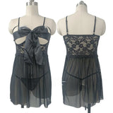 elvesmall  Plus Size Women Sexy Lingerie Bow Bandage Open Chest Nightdress Transparent Porno Babydoll Lenceria Erotic Lace Gauze Sleepwear