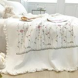 elvesmall  1/3Pc Korean Princess Ruffles Flowers Embroidery Summer Quilt Bedspread on the bed Quilt Air-conditioning Blanket Bedding Set