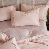 elvesmall Long-staple Cotton Floral Blossom Embroidery Comfortable Ultra Soft (1Duvet Cover+1Flat Bedsheet/Fitted Bedsheet+ 2Pillowcases)