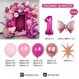 elvesmall 133Pcs Pink Bow Set Garland Arch Style 32 Inch 1-9 Foil Ball Latex Balloon Birthday Party Decoration for Children and Girls