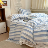 elvesmall  Soft Cotton Textured Duvet Cover Set with Tassel Fringe Boho Chic Bedding sets Twin Queen Comforter Cover Bed Sheet Pillowcases