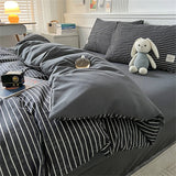 elvesmall Japan Style Stripe Queen Size Duvet Cover Set with Sheets High Quality Skin Friendly Bedding Set King Single Double Bedding Sets