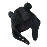 elvesmall Women Men Hat Bear Shape Solid Color Button Unisex Plush Head Protection Adjustable Soft Cycling Lady Winter Hat Winter Hat