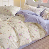 elvesmall Comforter Botanical Flowers Garden Ultra Soft & Breathable 100%Nature Cotton Bedding Sets With Flat/Fitted Sheet 2 Pillowcases