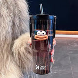 elvesmall -  600/900ml Sport Water Bottle With Straw Handle Cute Plastic Large Cup Drinking Ice Coffee Tea Juice Gym Travel Portable Cups