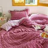 elvesmall Korean Lovely Princess Queen Bedding Set Kawaii Ruffles Comforter Bedding Sets Cute Girl Duvet Cover Set with Sheet Quilt Covers
