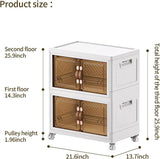 elvesmall  Foldable Plastic Storage Box With Wheels and Doors XLLarge Storage Bin with Lid Organizers Stackable, Closet Organizers