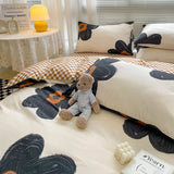 elvesmall Japanese-Style Simple Pure Cotton Small Fresh AB Bedding Quilt Cover Pillowcase Bed Sheet Double Bed Home Textile Four-Piece Set