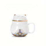 elvesmall  -   1pc Ceramic Portable Lucky Cat Tea Mug Drinking Cup with Infuser Home Office Drinkware Mugs Coffee Cups Birthday Gift for Friend