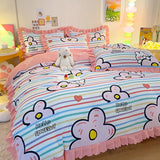 elvesmall Floral Style Bedsheet Set Ruffles Duvet Cover Sets with Pillowcase постельное белье Skin-friendly Bedding Home Bed Linen Sets