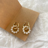 elvesmall Baroque Pearl Gold Color Hoop Earrings For Women Thick Circel Round Hoops Pearl Beads Ear Rings Korean Jewelry