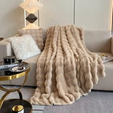 elvesmall  luxury faux fur Blanket double-sided fluffy bubble Fleece bed Plaid sofa blankets plush sofa cover bedspreads for double bed