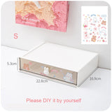 elvesmall Cute Desk Organizer Drawer With Sticker Kawaii Plastic Office Table Organizer Stationery Storage Box Container For Home School