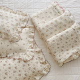 elvesmall Vintage Floral Muslin Cotton Baby Crib Bedding Set Children Bed Linen Duvet Cover Sheet Pillowcase Without Filler