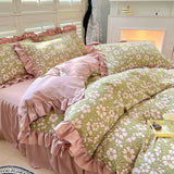 elvesmall  New Fresh Floral Pattern Cotton Girl Heart Duvet Cover Suit Soft Luxury Bedding Set Fashion Dormitory Quilt Cover Pillowcase Kit