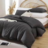 elvesmall  Pink Full Ball Pom Fringe Design Comforter Set 3pcs, Boho Aesthetic Luxurious Full Bedding Set, Vintage Ultra Soft Microfiber
