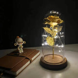 elvesmall  LED Enchanted Galaxy Rose Eternal 24K Gold Foil Flower With Fairy String Lights In Dome For Christmas Valentine's Day Gift