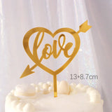 elvesmall  New Happy Valentine's Day Cake Topper Acrylic Gold Red Love Wedding Cupcake Topper for Lady Wedding Party Cake Decorations