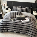 elvesmall Faux fur Bed linen warm winter bed cover full set Microfiber Duvet cover bed sheets set double bed Bedding set Quilt cover set