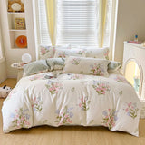 elvesmall Pink Spring Flowers Duvet Cover 100% Cotton Bedding Set Floral Quilt Cover with Zipper Closure 3pcs Wildflower Comforter Cover