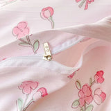 elvesmall Pastoral Girls Flower Bedding Sets, Washed Cotton Bed Linens, Soft Quilt Cover Sheet Set, Simple Bedspread, Home Textiles