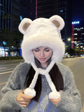 elvesmall A Winter Cute Bear Ear Warm Hat Women Plush  Beanie Hat Girls Windproof  Cap