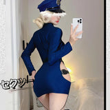 elvesmall   Sexy Open Chest Female Cop Police Officer Uniform Hollow out Policewomen Costume Adult Women Police Cosplay Dress Anime Outfits