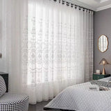 elvesmall  Embroidered White Tulle Sheer Curtains for Living Room Curtains for Bedroom Wedding Voile Flower Drapes Windows Backdrop Europe