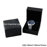 elvesmall  Black Matte PU Leather Square Clamshell Watch Storage Box Provide Free Logo Carving Service Personalized Logo Customization Gift