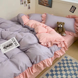 elvesmall Ins Princess Bedding Set 2024 New Duvet Cover Fresh Blue Solid Color Floral Wrinkled Yann Bed Set Of Four Pieces Bed Sheets