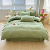 elvesmall Solid Color Duvet Cover Set Twin Queen, 100% Washed Cotton Bedding Set Soft Comfy 4 Pcs-1 Quilt Cover,1 Flat Sheet,2 Pillowcase