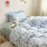 elvesmall Pastoral Style Floral Bedding Set For Girls Double Size Flat Sheet Duvet Cover and Pillowcase Soft Bed Linen Home Textiles