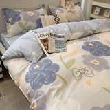 elvesmall Blue Checkerboard Print Bedding Sets Nordic Duvet Cover Simple Lattice Quilt Cover Bed Sheet For Kdis Adults Bedclothes