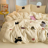 elvesmall Bedding Set 2024 New Four Seasons Super Soft Washed Cotton Towel Embroidery Duvet Cover Four Piece Set - Lucky Cat Series