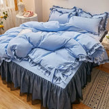 elvesmall  3/4pcs Bedding Bed Linen 2 Bedrooms Bluey Comforter Cover Pillowcases Lace Solid Color Luxury King Size Set of Sheets Bedspread