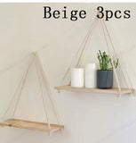 elvesmall 1PC Wooden Swing Hanging Hemp Rope Wall Shelve Mounted Floating Home Living Room Plant Flower Pot Tray Storage Garden Decoration