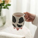 elvesmall  -  1pc 500ml 17oz Cute Cartoon Ceramic Cup Creative Cow Pattern and Footed Water Mug Cup Coffee Milk Cup Gifts for Friend Kids