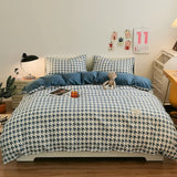 elvesmall Checkerboard Bedding Comforter Set with Pillowcase bed sheet Single Full Size Bed Linen Duvet Cover Set Queen/King Double Single