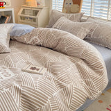 elvesmall Cute Home Comforter Bedding Sets Washed Cotton Duvet Cover Flat Bed Sheet Set Twin Full Queen King Size Bed For Girls Couple