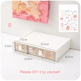 elvesmall Cute Desk Organizer Drawer With Sticker Kawaii Plastic Office Table Organizer Stationery Storage Box Container For Home School
