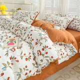 elvesmall Water Washed Cotton Bedding Set Duvet Cover Bed Sheet Pillowcase Printed Four Piece Set Quilt Cover Bedroom Bed Sets King Size