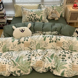 elvesmall Korean Style Strawberry Bedding Set Flat Bed Sheet Twin Full Queen Nordic Bed Linen Kids Girls Floral Cartoon Rabbit Duvet Cover