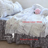 elvesmall  Brand New 100% Cotton Lace Bedding Set Princess Floral Garden Cotton 4pcs Set Ruffle Layers Duvet Cover with Lotus Edge