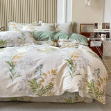 elvesmall Warm Brushed Print Comfortable Cotton  KingQueen Size Bedding Set 4 pcs Duvet/ Comforter Cover Bed Sheet Set pillowcas for bed a