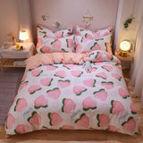 elvesmall Cute Beautiful 100% Cotton Bedding Set: 1 Duvet Cover 2 Pillowcases 1 Fitted Sheet, Soft Breathable for Single or Couple Bed