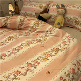 elvesmall Ins Nordic Flower Duvet Cover Set With Pillowcase Fashion Design Bed Flat Sheet Girls Women 3/4pcs Bedding Set Twin Queen Size