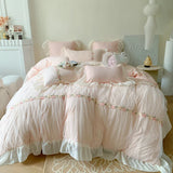 elvesmall  France Romantic Princess Bedding Set Yellow Chiffon Lace Flowers Embroidery Quilt Cover Bed Sheet Pillowcases Home Textile