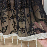 elvesmall Black Lace Short Curtain for Cabinet Kitchen Sheer Voile Drape With Tassel Beads Partition Dustproof Study Blinds