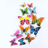 elvesmall  12pcs/set 3D Double-layer Butterfly Wall Stickers with Magnet PVC Butterflies Refrigerator Stickers Home Wedding Christmas Decor